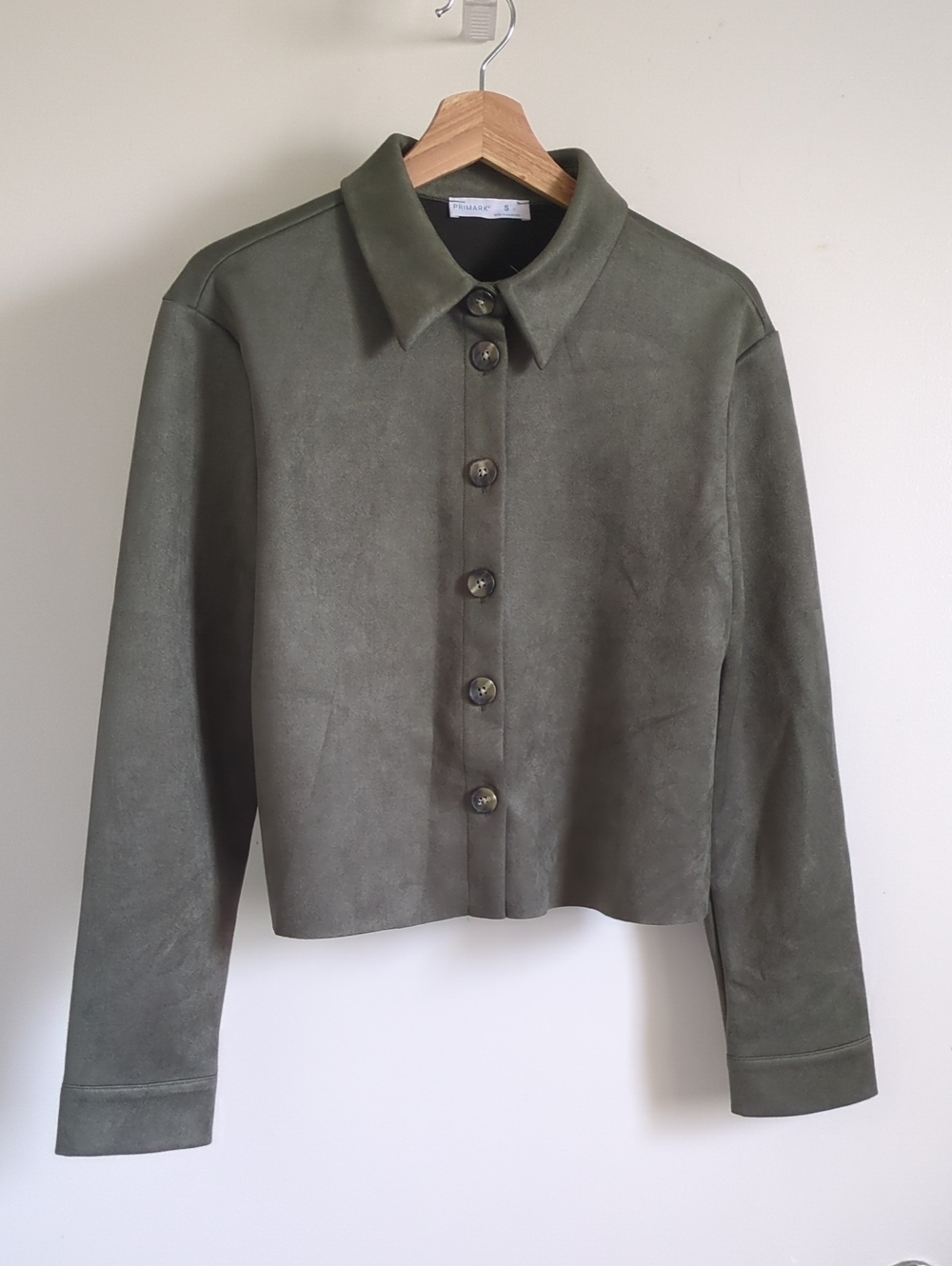 Primark Olive Green Faux Suede Cropped Button Jacket